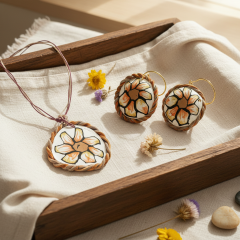 El Yapımı Polimer Kil Çiçek Seti – Kolyeli & Küpeli Özel Tasarım