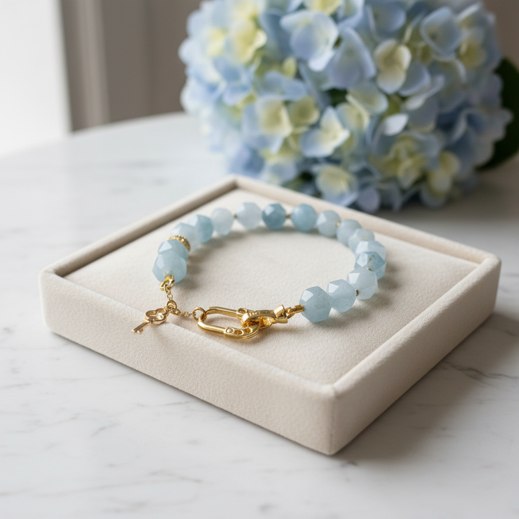 Aqua Marine Doğal Taş Bileklik Faset Kesim