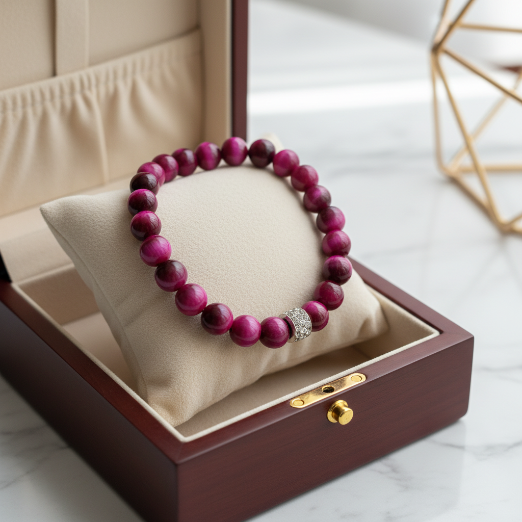 Kırmızı Kaplan Gözü Doğal Taş Bileklik