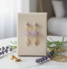 Ametist Taşlı Yaprak Detaylı Zarif Sallantılı Küpe