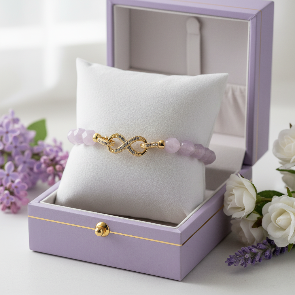 Ametist Doğal Taş Bileklik – Sonsuzluk Detaylı, Zarif ve Şık Tasarım