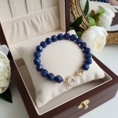 Lapis Lazuli Doğal Taş Bileklik | Altın Kaplama Detaylı Tasarım