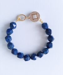 Lapis Lazuli Doğal Taş Bileklik | Altın Kaplama Detaylı Tasarım